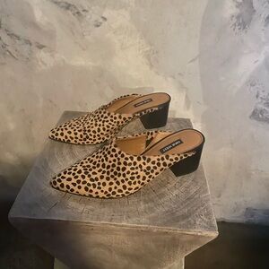 Nine West Spotted Tan and Black Mules